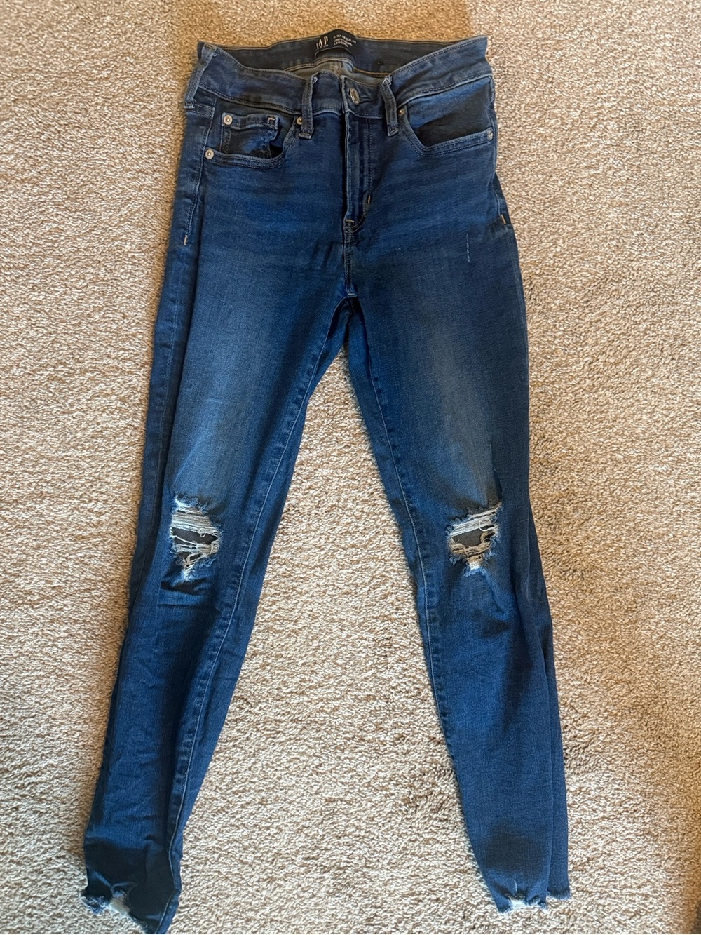 GAP Women's Dark Blue Ripped Skinny Jeans